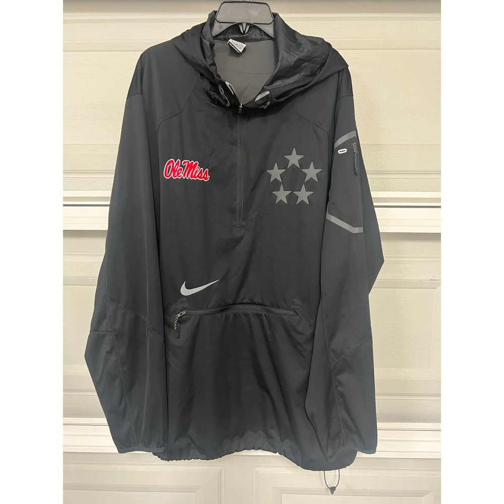 Nike Ole Miss Rebels Mens 3XL Black Half Zip Hooded Windbreaker Sideline Jacket